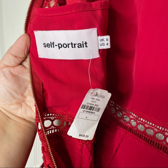 Self Portrait Red Star High Neck Guipure Lace Paneled Mini Dress Size 4 NWT - Picture 10 of 14